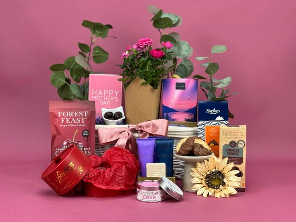 Mothers Day Flowers Scents and Treats Gift Basket